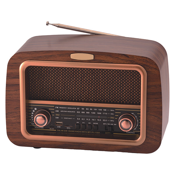 רדיו רטרו Bluetooth גדול משולב עם רמקול ונגן MP3 כולל חיבור לכל הניידים, עץ אגוז