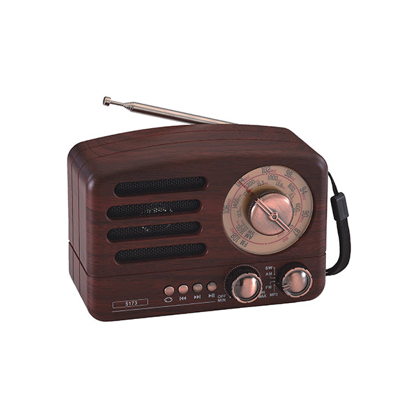 רדיו רטרו Bluetooth קטן משולב עם רמקול ונגן MP3 כולל חיבור לכל הניידים, עץ אגוז