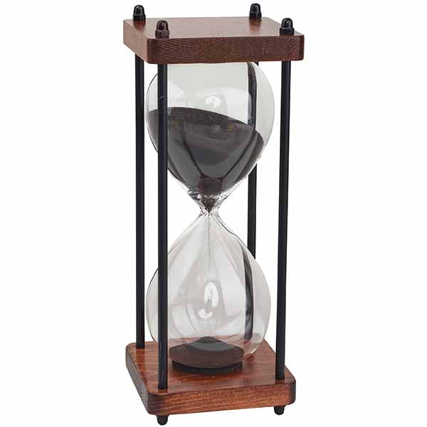 שעון חול זכוכית עץ ומתכת מד מדידה 30 דקות