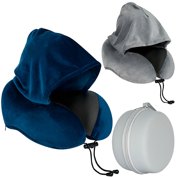 "MEMORY FOAM" כרית נסיעות לצוואר מרופדת עם קפוצ´ון בתיק PVC קשיח עגול