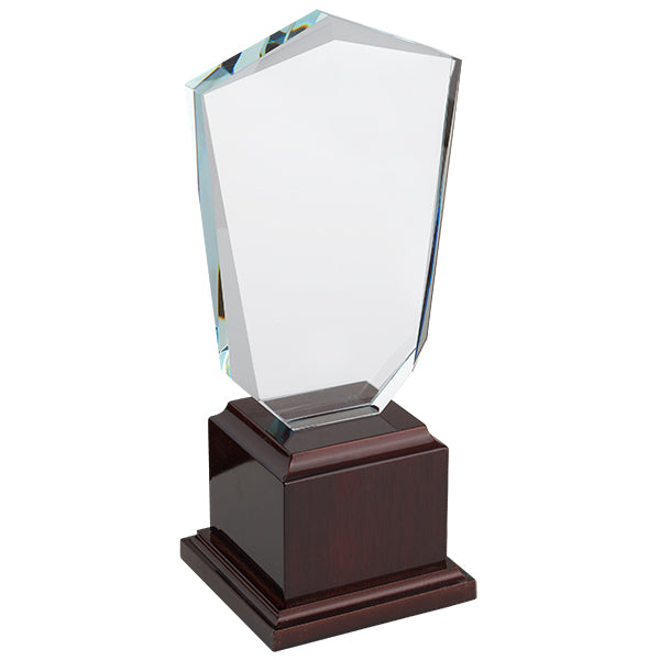 מגן הוקרה מזכוכית קריסטל בסיס עץ מובנה מרובע