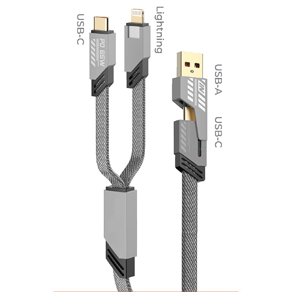 כבל טעינה 4 ב-1 מהיר במיוחד 65W/27W תואם Type-C/iOS/Android מעביר DATA במצב C-C