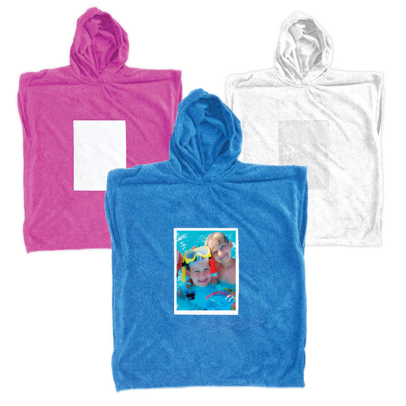 פונצ'ו מגבת פונצ'ו עם קפוצ'ון לילדים - ורוד