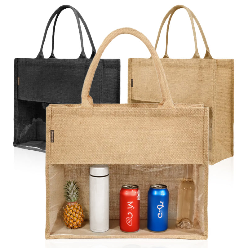 סרין תיק יוטה בשילוב PVC - שחור